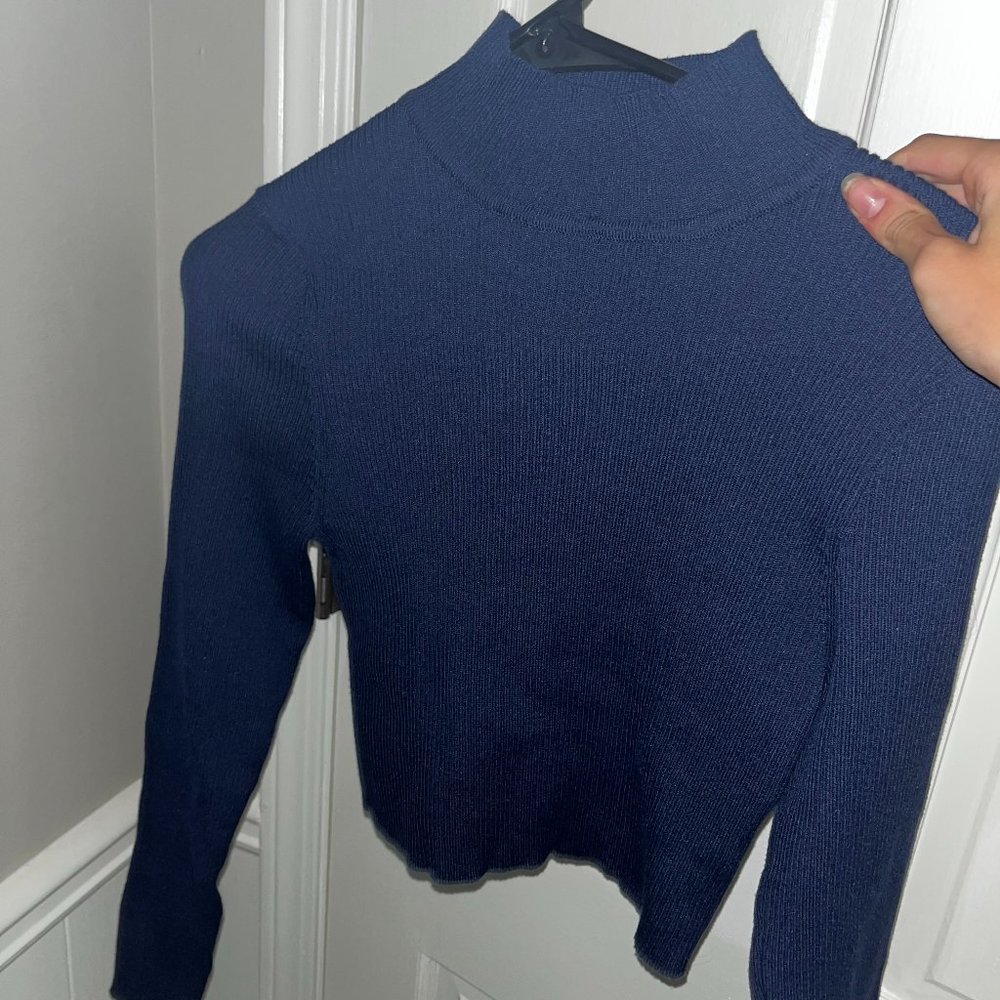 Rib-knit Mock Turtleneck Top Navy
